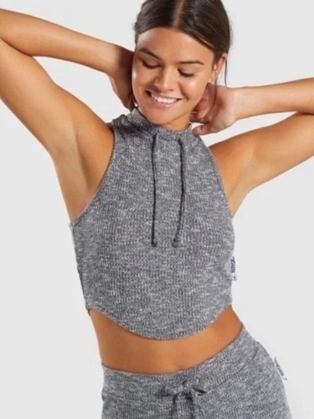 GYMSHARK Slounge Ribbed Drawstring Crop Tank Top - Size Medium